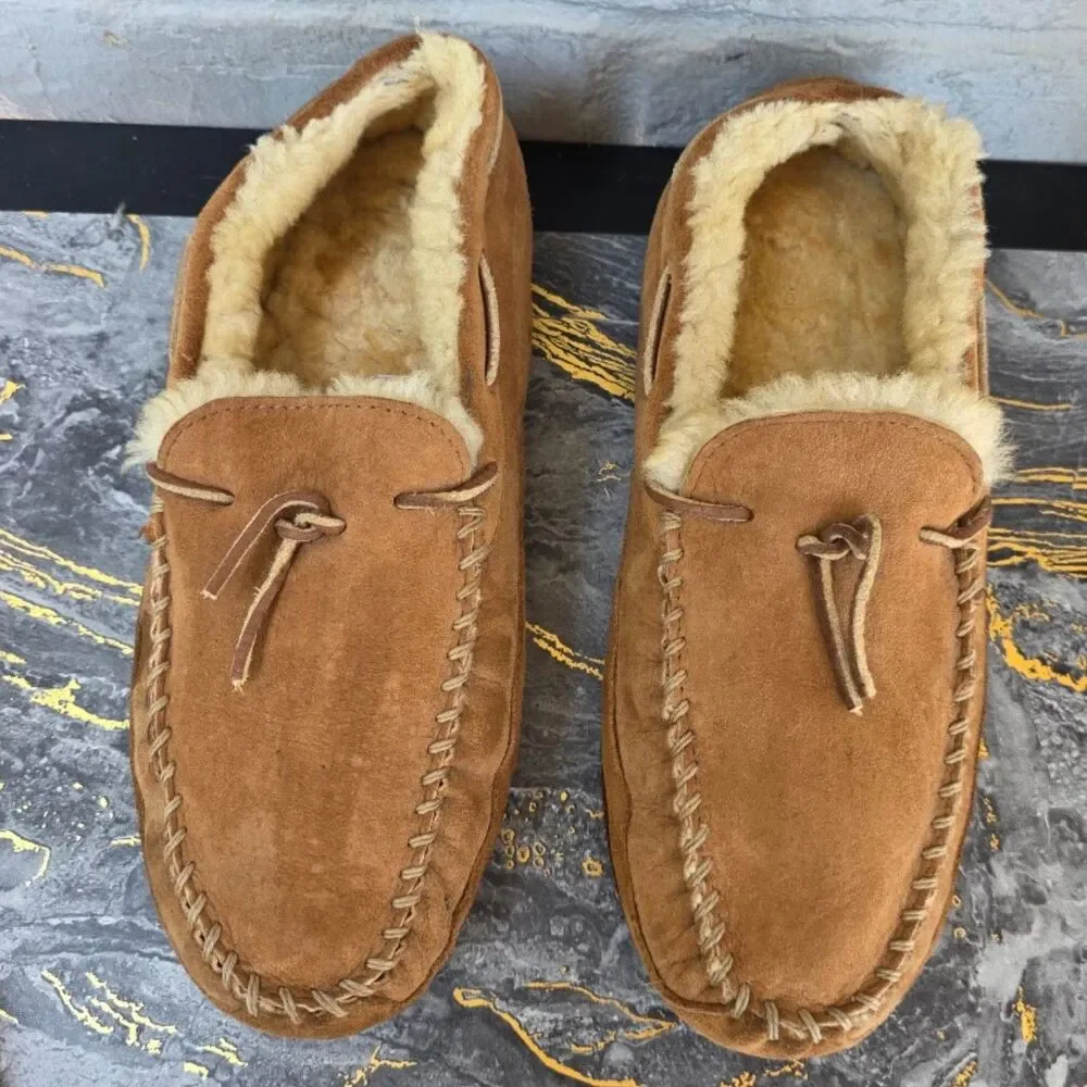 L.L.Bean Wicked Good Moccasin Slippers Sheepskin Shearling Brown Men's 12 M